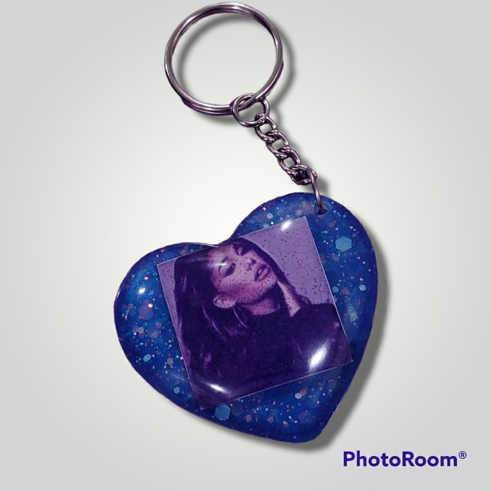 Ariana Grande Blue Glitter Heart Keychain